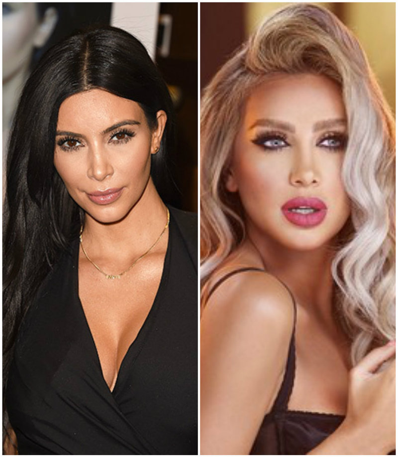 صور مايا دياب وكيم كارداشيان بنفس الفستان الجلدي بلون الجسد من ناسبها أكثر؟